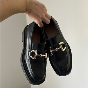 Like New H&M Black Loafers with Gold Buckle